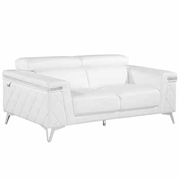 Global United Furniture 1140 Genuine Italian Leather Loveseat in White color. 1140-white-loveseat