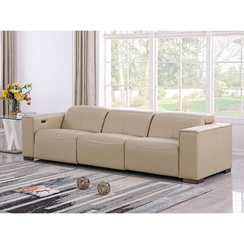 DivanItalia - Global United Furniture 1208, 3-Piece Top Grain Genuine Italian Leather Sofa with Triple Power Reclining and Power Headrests in Beige color.