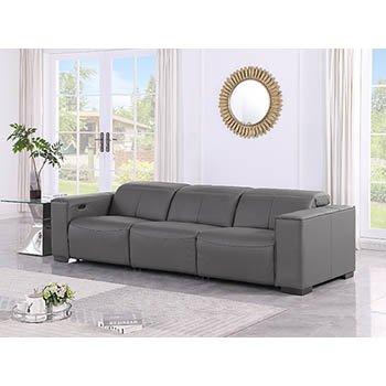 DivanItalia - Global United Furniture 1208, 3-Piece Top Grain Genuine Italian Leather Sofa with Triple Power Reclining and Power Headrests in Dark Grey color.