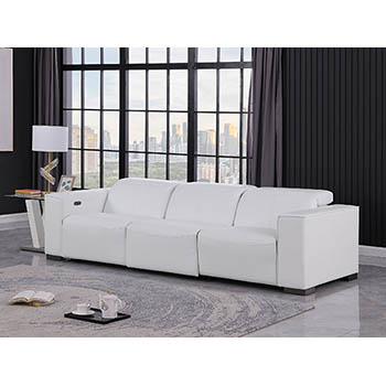 DivanItalia - Global United Furniture 1208, 3-Piece Top Grain Genuine Italian Leather Sofa with Triple Power Reclining and Power Headrests in White color.