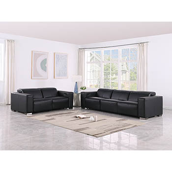 DivanItalia - Global United Furniture 1208, 5-Piece Top Grain Genuine Italian Leather Sofa & Loveseat Set with 4 Power Reclining, Power Headrests in Black color.