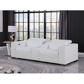 DivanItalia - Global United Furniture 1208, 3 piece Power Reclining Top Grain Genuine Italian Leather Loveseat with Console and Power Headrests in White color.