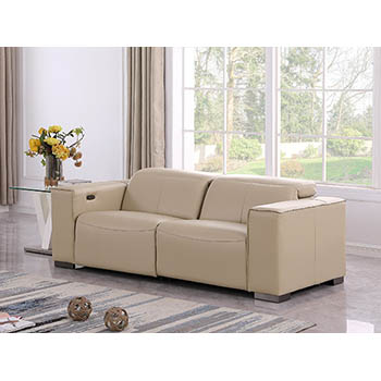 DivanItalia - Global United Furniture 1208, Top Grain Genuine Italian Leather 2-Power Reclining Loveseat with Power Headrests in Beige color.