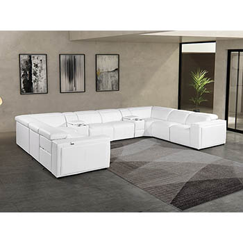 DivanItalia - Global United Furniture 1224, 10-Piece Top Grain Genuine Italian Leather Sectional with 4 Power Reclining, Power Headrests and 2 Consoles in White color.