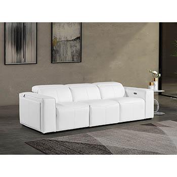 DivanItalia - Global United Furniture 1224, 3-Piece Top Grain Genuine Italian Leather Sofa with Dual Power Reclining and Power Headrests in White color.