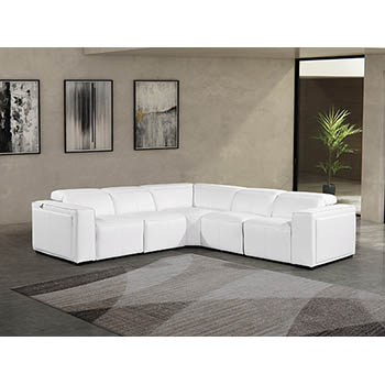 DivanItalia - Global United Furniture 1224, 5-Piece Top Grain Genuine Italian Leather Sectional with 3 Power Reclining, Power Headrests in White color.
