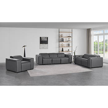 DivanItalia - Global United Furniture 1224, 6-Piece Top Grain Genuine Italian Leather Sofa, Loveseat & Chair Set with 5 Power Reclining, Power Headrests in Dark Grey color.