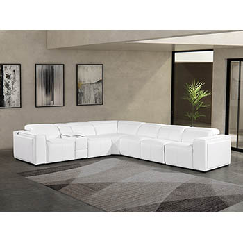 DivanItalia - Global United Furniture 1224, 7-Piece Top Grain Genuine Italian Leather Sectional with 4 Power Reclining, Power Headrests and Console in White color.