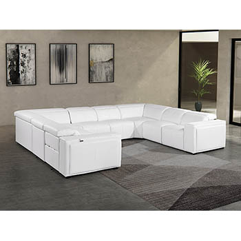 DivanItalia - Global United Furniture 1224, 8-Piece Top Grain Genuine Italian Leather Sectional with 4 Power Reclining, Power Headrests in White color.