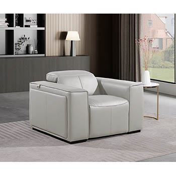 DivanItalia - Global United Furniture 1224, Top Grain Genuine Italian Leather Power Reclining Chair with Power Headrests in Light Grey color.