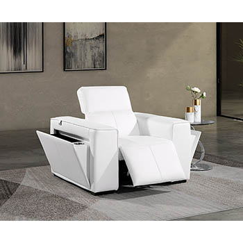DivanItalia - Global United Furniture 1224, Top Grain Genuine Italian Leather Power Reclining Chair with Power Headrests in White color.