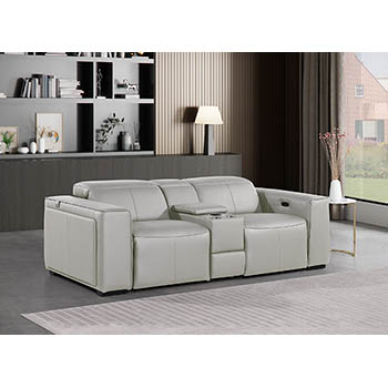 DivanItalia - Global United Furniture 1224, 3 piece Power Reclining Top Grain Genuine Italian Leather Loveseat with Console and Power Headrests in Light Grey color.