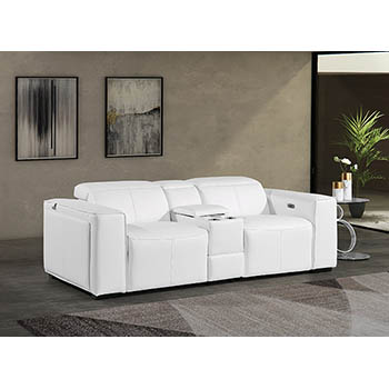 DivanItalia - Global United Furniture 1224, 3 piece Power Reclining Top Grain Genuine Italian Leather Loveseat with Console and Power Headrests in White color.