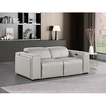DivanItalia - Global United Furniture 1224, Top Grain Genuine Italian Leather 2-Power Reclining Loveseat with Power Headrests in Light Grey color.