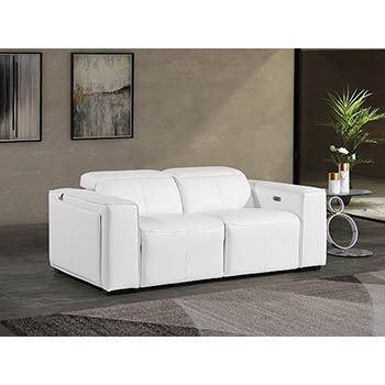 DivanItalia - Global United Furniture 1224, Top Grain Genuine Italian Leather 2-Power Reclining Loveseat with Power Headrests in White color.