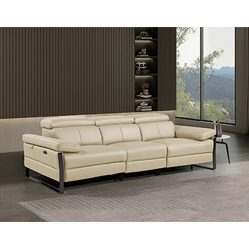 DivanItalia - Global United Furniture 1246, 3-Piece Top Grain Genuine Italian Leather Sofa with Dual Power Reclining and Power Headrests in Beige color.