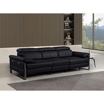 DivanItalia - Global United Furniture 1246, 3-Piece Top Grain Genuine Italian Leather Sofa with Dual Power Reclining and Power Headrests in Black color.