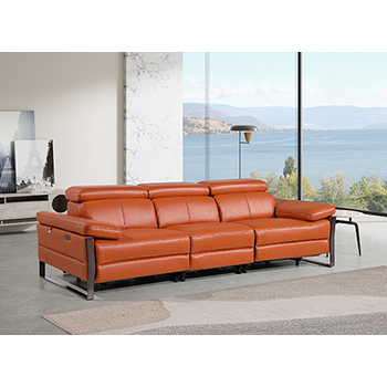 DivanItalia - Global United Furniture 1246, 3-Piece Top Grain Genuine Italian Leather Sofa with Dual Power Reclining and Power Headrests in Camel color.
