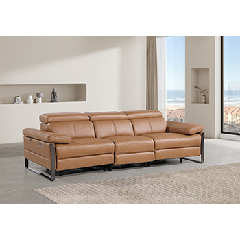DivanItalia - Global United Furniture 1246, 3-Piece Top Grain Genuine Italian Leather Sofa with Dual Power Reclining and Power Headrests in Cognac color.