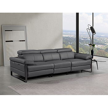 DivanItalia - Global United Furniture 1246, 3-Piece Top Grain Genuine Italian Leather Sofa with Dual Power Reclining and Power Headrests in Dark Grey color.