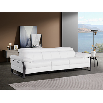 DivanItalia - Global United Furniture 1246, 3-Piece Top Grain Genuine Italian Leather Sofa with Dual Power Reclining and Power Headrests in White color.