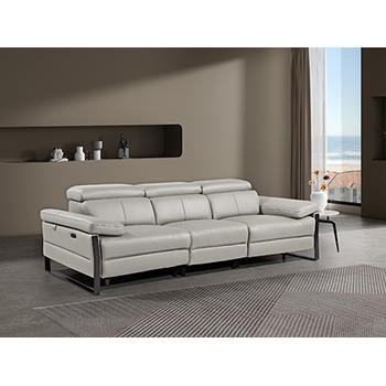 DivanItalia - Global United Furniture 1246, 3-Piece Top Grain Genuine Italian Leather Sofa with Triple Power Reclining and Power Headrests in Light Grey color.