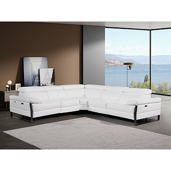 DivanItalia - Global United Furniture 1246, 5-Piece Top Grain Genuine Italian Leather Sectional with 3 Power Reclining, Power Headrests in White color.