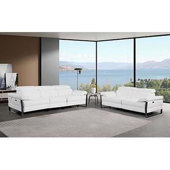 DivanItalia - Global United Furniture 1246, 5-Piece Top Grain Genuine Italian Leather Sofa & Loveseat Set with 4 Power Reclining, Power Headrests in White color.