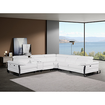 DivanItalia - Global United Furniture 1246, 6-Piece Top Grain Genuine Italian Leather Sectional with 3 Power Reclining, Power Headrests and Console in White color.