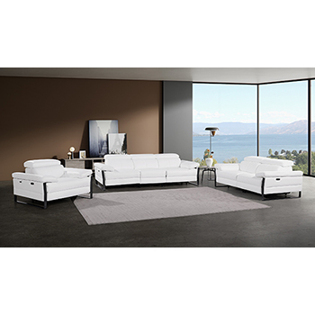 DivanItalia - Global United Furniture 1246, 6-Piece Top Grain Genuine Italian Leather Sofa, Loveseat & Chair Set with 6 Power Reclining, Power Headrests in White color.