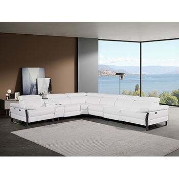 DivanItalia - Global United Furniture 1246, 7-Piece Top Grain Genuine Italian Leather Sectional with 4 Power Reclining, Power Headrests and Console in White color.