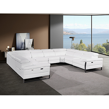 DivanItalia - Global United Furniture 1246, 8-Piece Top Grain Genuine Italian Leather Sectional with 4 Power Reclining, Power Headrests in White color.