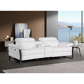 DivanItalia - Global United Furniture 1246, 3 piece Power Reclining Top Grain Genuine Italian Leather Loveseat with Console and Power Headrests in White color.