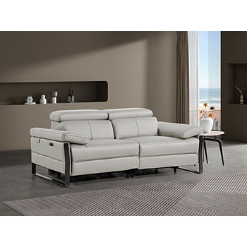 DivanItalia - Global United Furniture 1246, Top Grain Genuine Italian Leather 2-Power Reclining Loveseat with Power Headrests in Light Grey color.