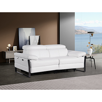 DivanItalia - Global United Furniture 1246, Top Grain Genuine Italian Leather 2-Power Reclining Loveseat with Power Headrests in White color.