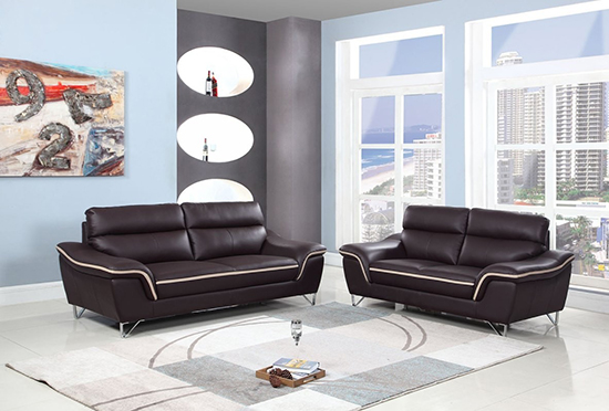 Global United Furniture 168 Leather Match 2PC Sofa Set in Brown color.