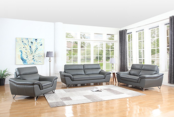 Global United Furniture 168 Leather Match 3PC Sofa Set in Gray color.