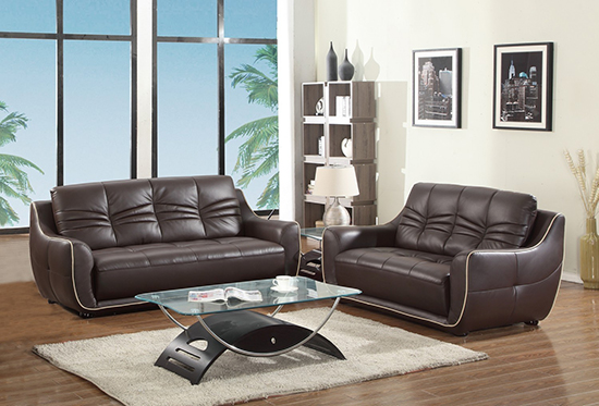 Global United Furniture 2088 Leather Match 2PC Sofa Set in Brown color.