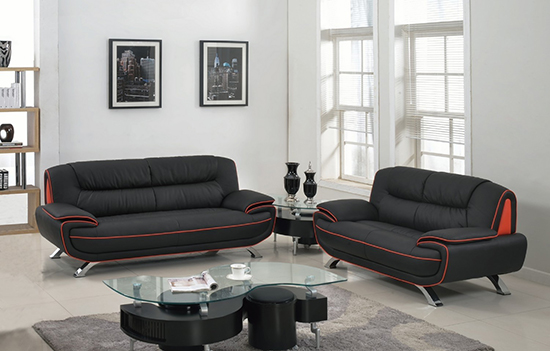 Global United Furniture 405 Leather Match 2PC Sofa Set in Black color.