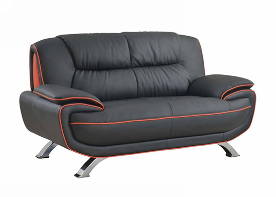 Global United 405 - Leather Match Loveseat in Black color.