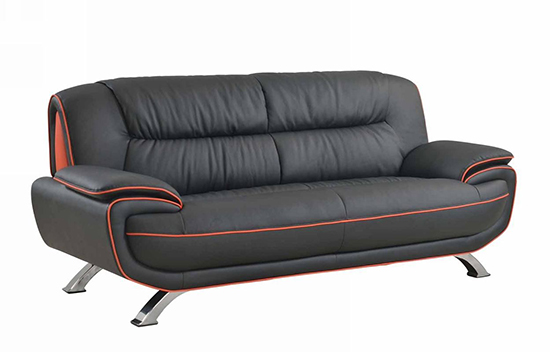 Global United 405 - Leather Match Sofa in Black color.