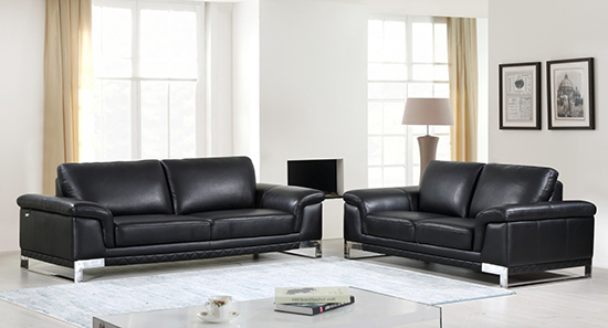 Global United Furniture 411 Genuine Italian Leather 2PC Sofa Set in Black color.