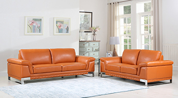 Global United Furniture 411 Genuine Italian Leather 2PC Sofa Set in Camel color.