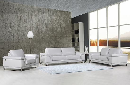 Global United Furniture 411 Genuine Italian Leather 3PC Sofa Set in Light Gray color.