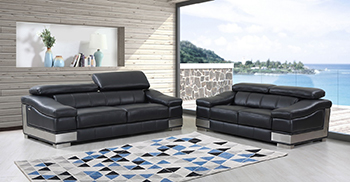 Global United 415 Genuine Italian Leather 2PC Sofa Set in Black color.