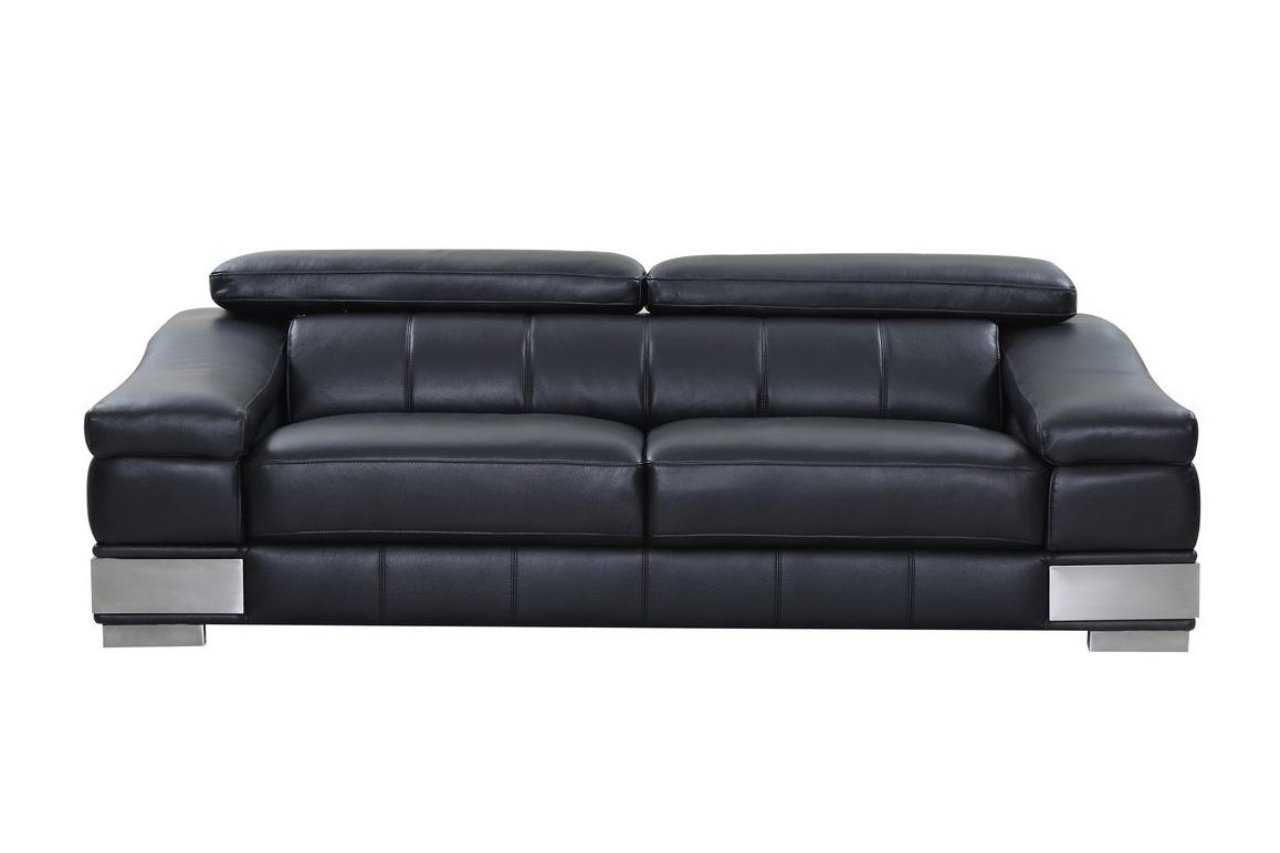 Genuine Italian Leather Sofa In Black, Black Italian Leather Sofa
