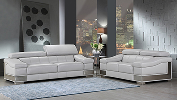 Global United Furniture 415 Genuine Italian Leather 2PC Sofa Set in Light Gray color.