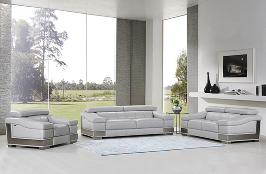 Global United Furniture 415 Genuine Italian Leather 3PC Sofa Set in Light Gray color.