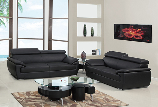 Global United Furniture 4571 Leather Match 2PC Sofa Set in Black color.
