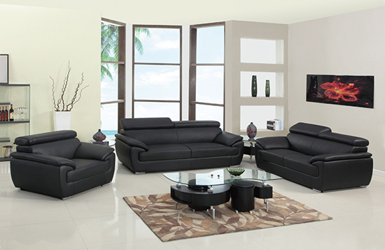 Global United Furniture 4571 Leather Match 3PC Sofa Set in Black color.